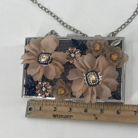 Sondra Roberts Embellished Silver Clasp Clutch Purse Floral Wedding Crossbody - Picture 5 of 15